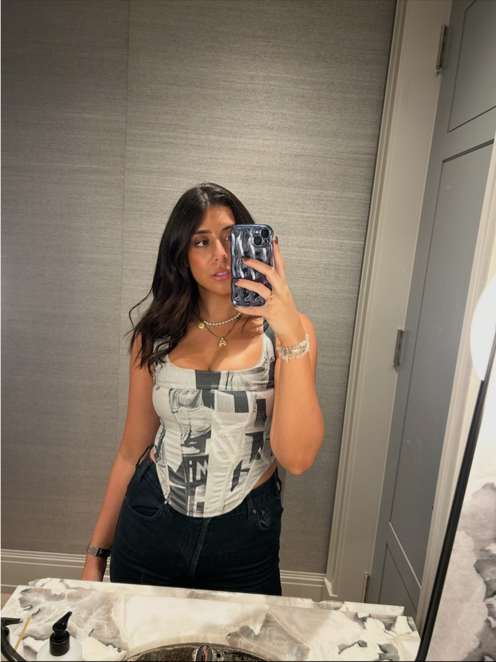 Miaou Black and White Graphic Bustier Top